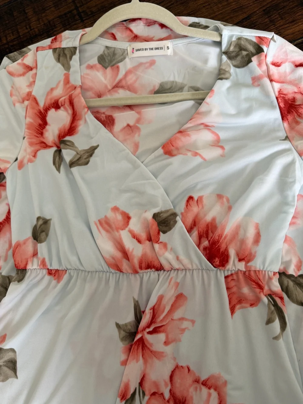 Saved by the dress - Floral Wrap Maxi Dress - Light Blue with Pink Blooms